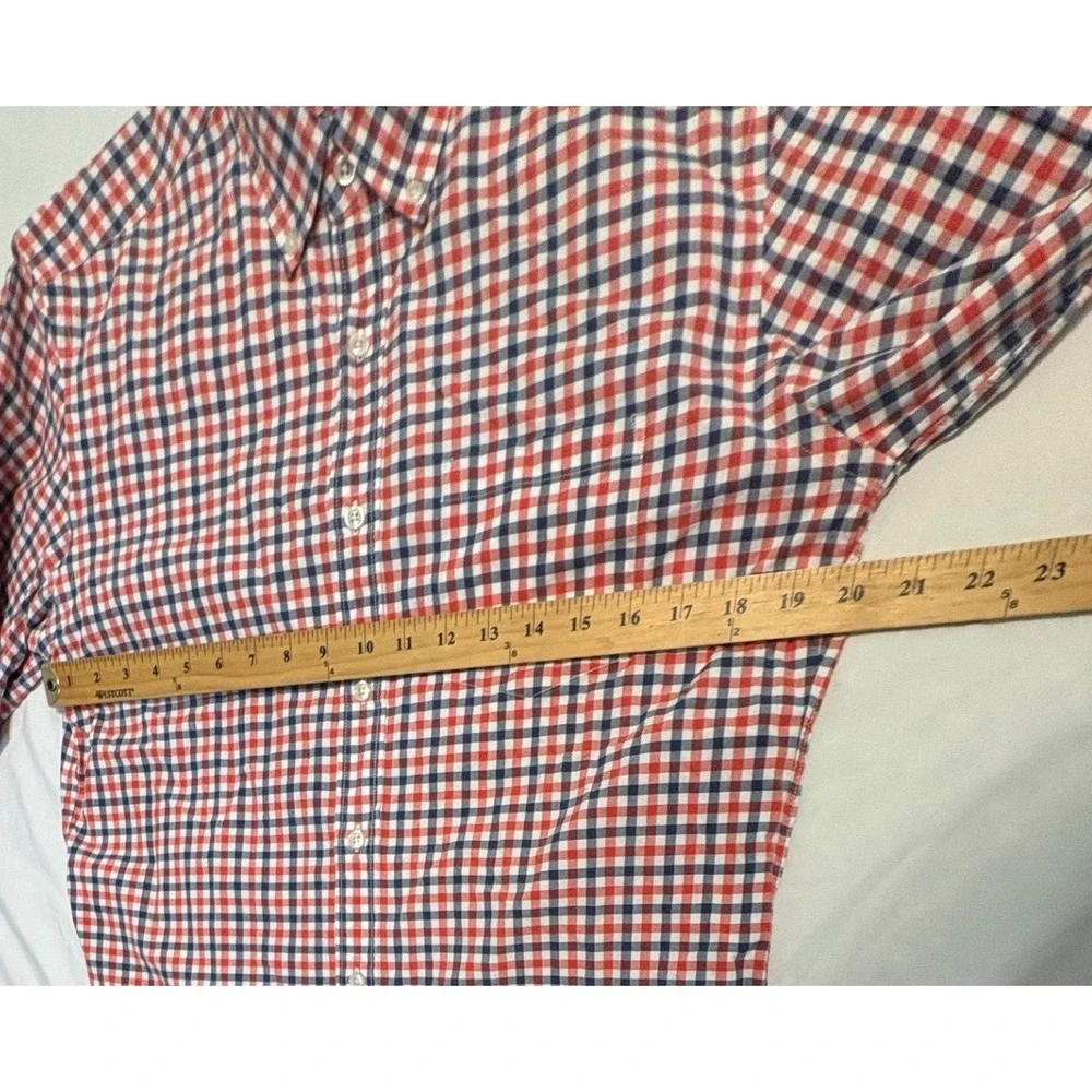 J.Crew Button Down Shirt Mens Size M‎ Gingham Check Red Navy Blue Cotton Pocket